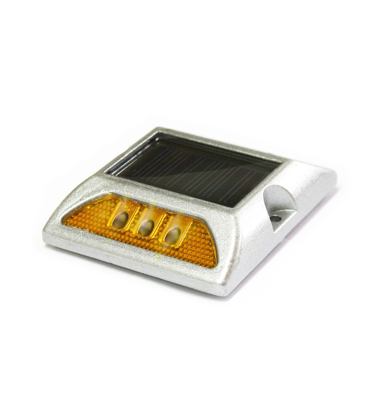 Tacha vialidad solar sin vástago 12,5x10,5x2,5cm doble Led - Amarillo