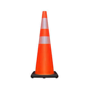 Cono de tráfico color naranjo 90cm (36") con 2 cintas y base caucho