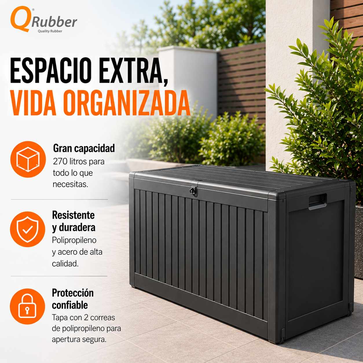 Bodega multiuso tipo baúl para exterior color negro/gris 109x51x55cm cap 270lts - Imagen 4
