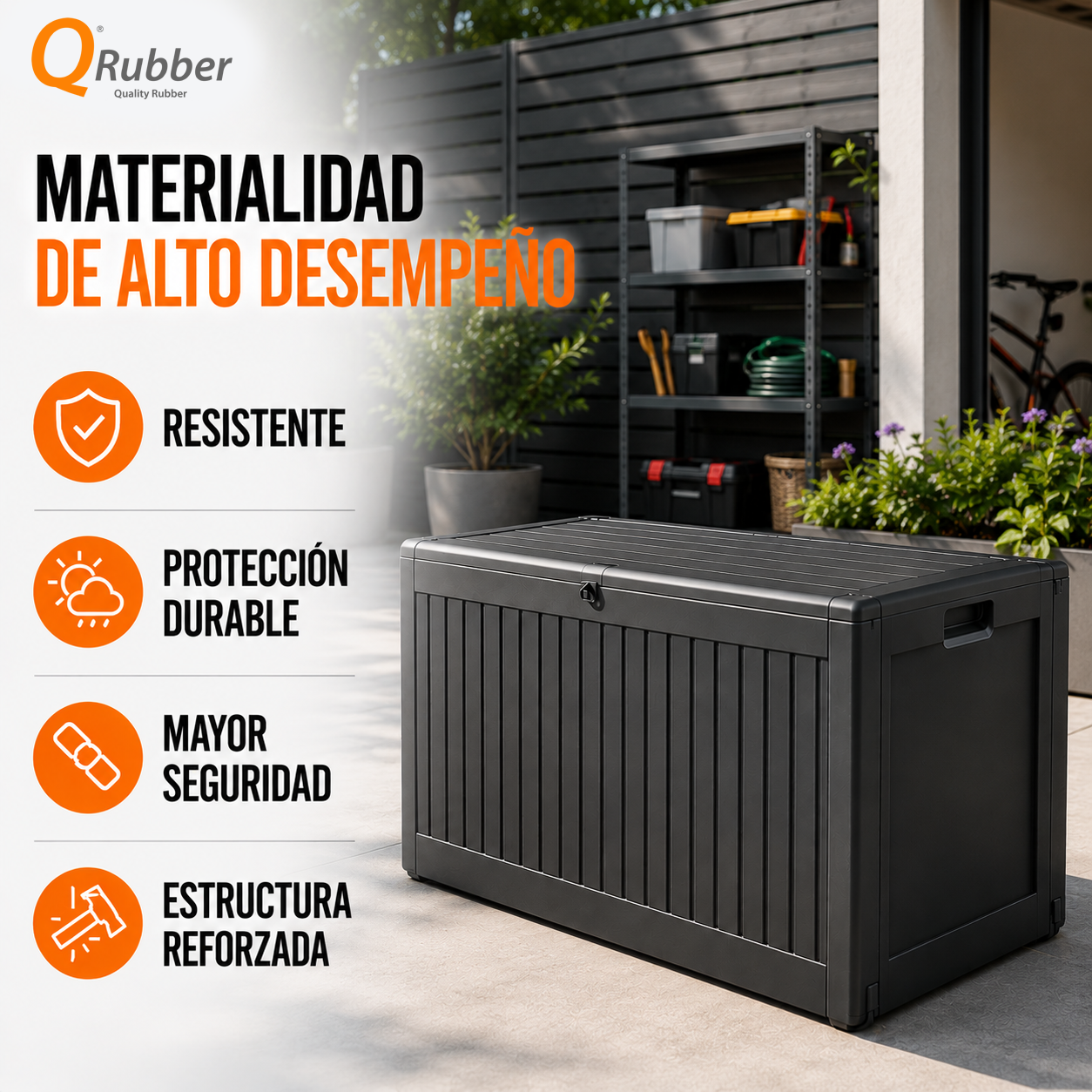 Bodega multiuso tipo baúl para exterior color negro/gris 109x51x55cm cap 270lts - Imagen 8