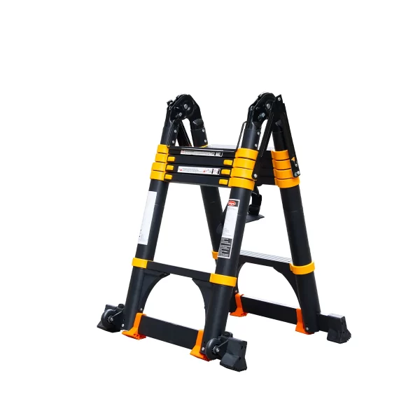 Escalera de aluminio telescópica | tipo multiuso | 3,2mts | color negro/amarilla