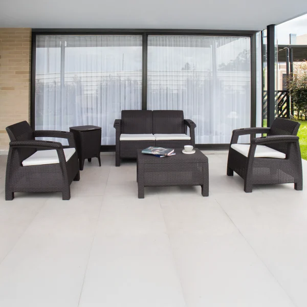 Set Juego terraza + Cooler table Ferrara | Modelo Comfort | color café oscuro – MQ - Imagen 2